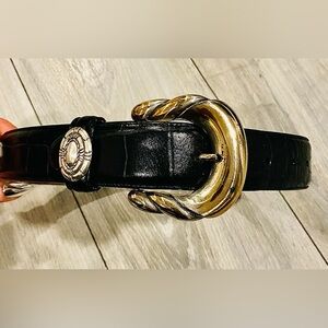 Vintage Brighton Black Leather Belt Gold Silver Two tone Buckle